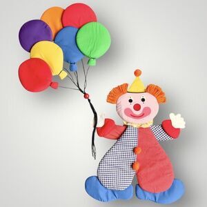 Vintage Wooltex Clown W/Balloons Puffy Cloth Wall Hanging Nursery Daycare Decor